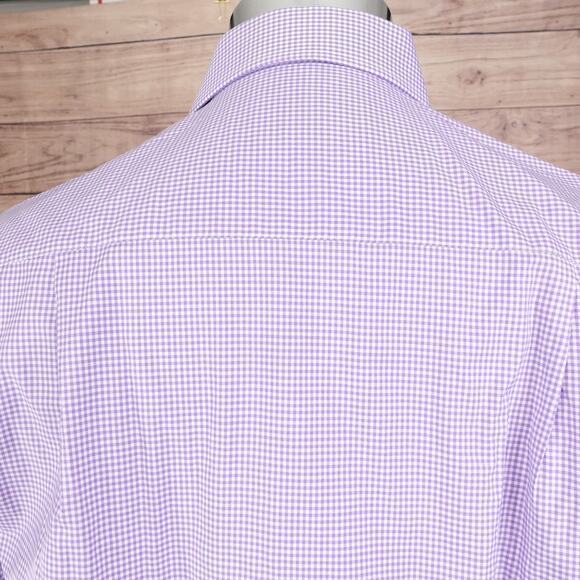 DAVID DONAHUE TRIM FIT PURPLE GINGHAM CHECK BUTTON DOWN DRESS SHIRT 16 34/35 - Picture 5 of 7